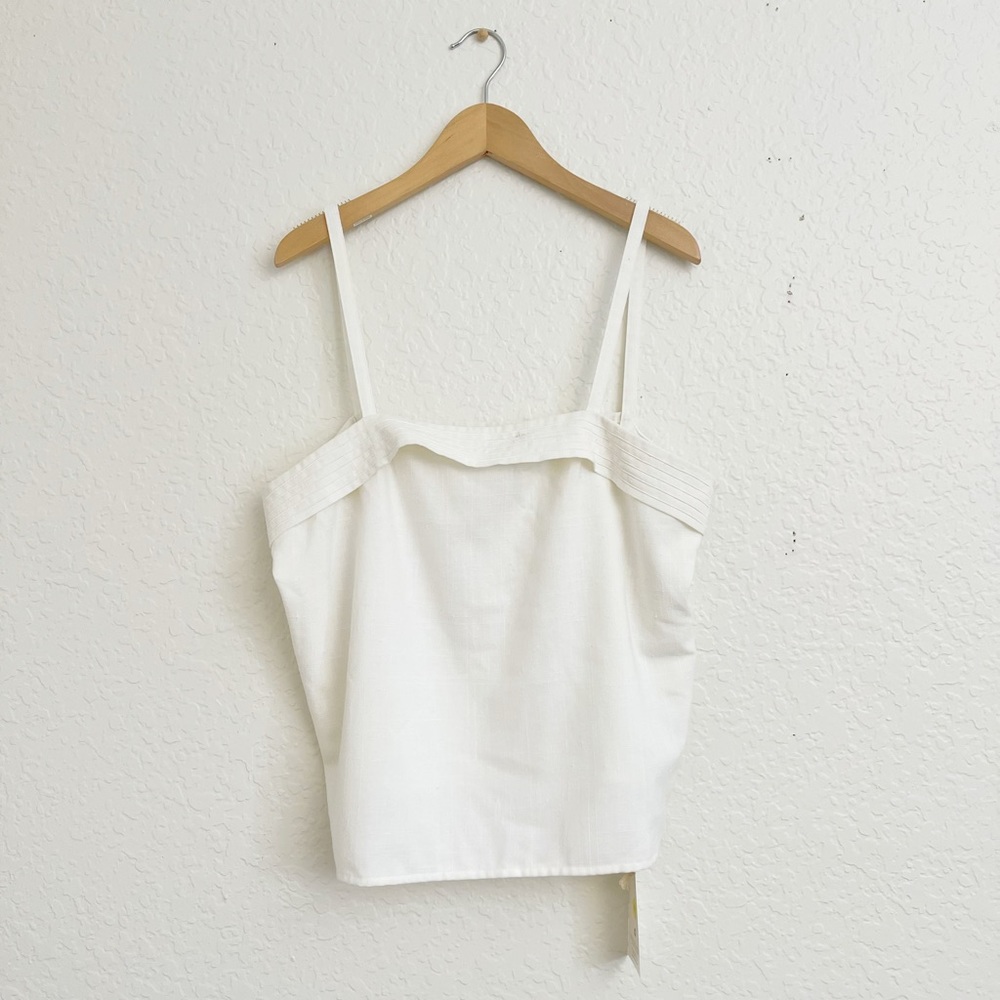 Vintage White Tank Top w/ Striped Embroidered Detail at the neckline